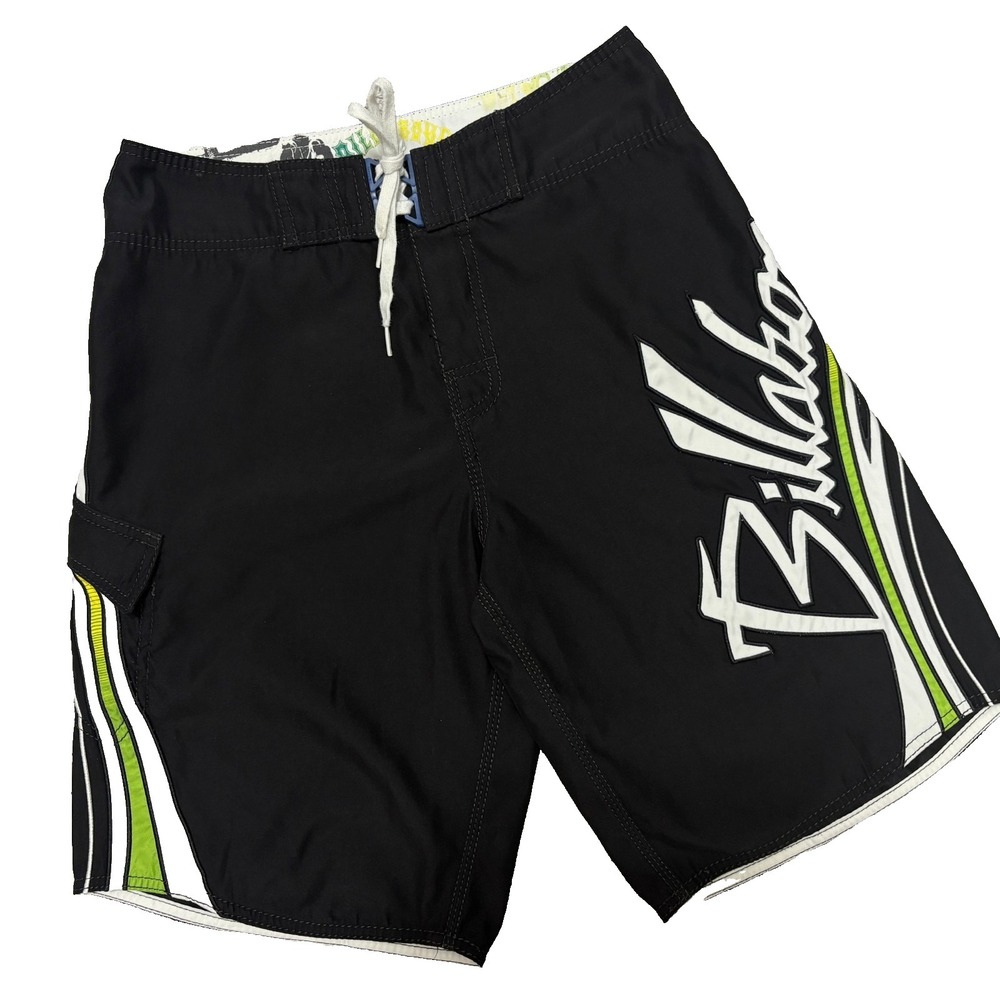 Y2K Billabong Mark Occhilupo Boardshorts Black Green White Surf Skater Mens 30